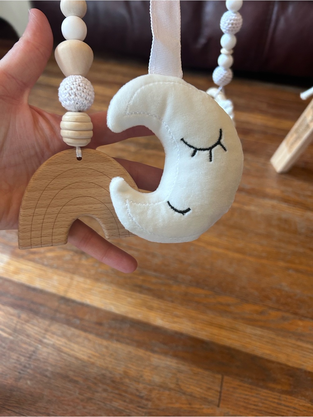 Wooden Baby Play Gym with Hanging Toys - Natural - Picture 3 of 7